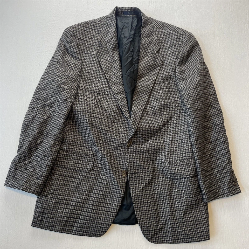 Vtg Lord & Taylor 44L Tall Brown Houndstooth Tweed Blazer Sport Coat Jacket - Image 1 of 4