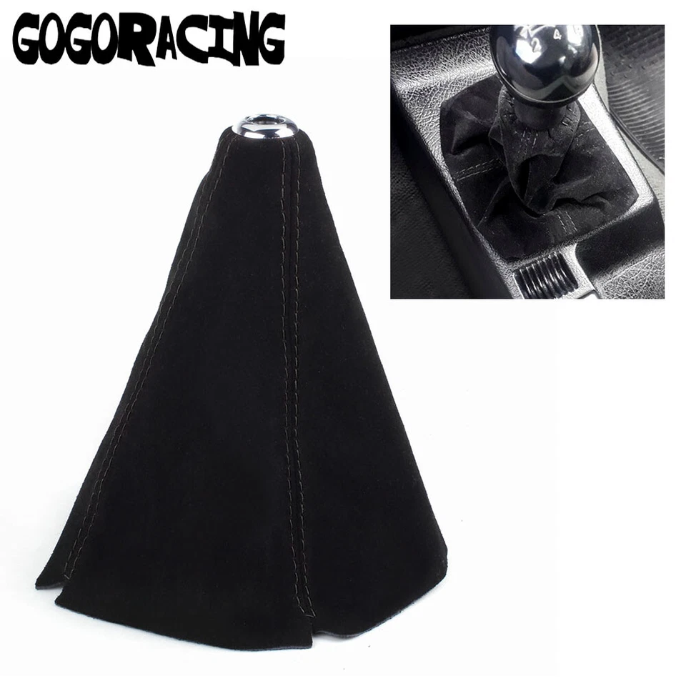 Universal JDM Black Suede Black Stitch Shifter Shift Gear Boot Cover MT/AT  - Image 1 of 4