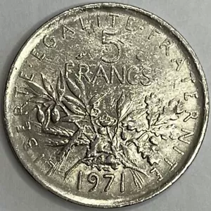 5 francos 1971 revestido de níquel cobre-níquel km#926a. Francia - Imagen 1 de 2