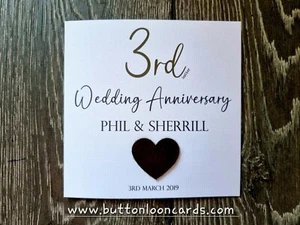 Handmade & Personalised Card - 3rd Wedding Anniversary Real Leather ANY TEXT - Picture 1 of 3