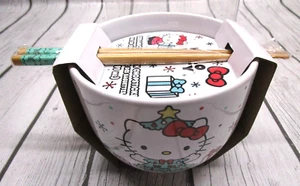 Hello Kitty Christmas White Ramen Noodle Bowl Chopsticks New Sanrio 2023 - Picture 1 of 4