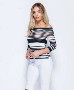 Pariser rosa weiß & mint gestreiftes Bardot-Stil Top Größe 8 - Bild 1 von 5