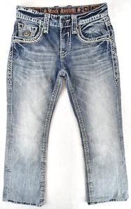 Rock Revival Jeans Perry Boot Cut Distressed Light Wash Denim Blue Mens 30x28 - Picture 1 of 24