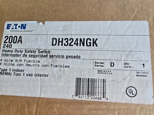 INTERRUPTOR DE SEGURIDAD DE ALTA RESISTENCIA EATON, DH324NGK, 200 A, 2 P, 3 W, 240 V, NEMA 1. NUEVO - Imagen 1 de 6
