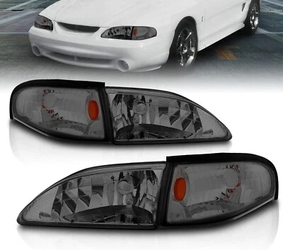 Juego combinado de faros de repuesto de humo + señal de esquina 94-98 Ford Mustang GT SVT Foto 1 de 4