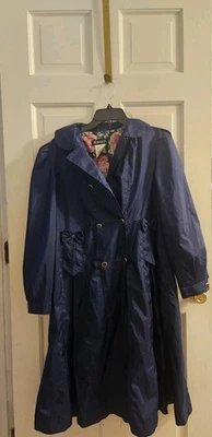 VINTAGE ROTHSCHILD BLUE LONG HOODED RAIN COAT BOWS PLEATS FLORAL SIZE 16 - Image 1 of 4