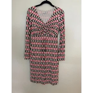 Boden Women's SZ 8R Geometric Dress100% Lyocell Ruched Bodice Long Sleeve Lined  - Picture 1 of 7