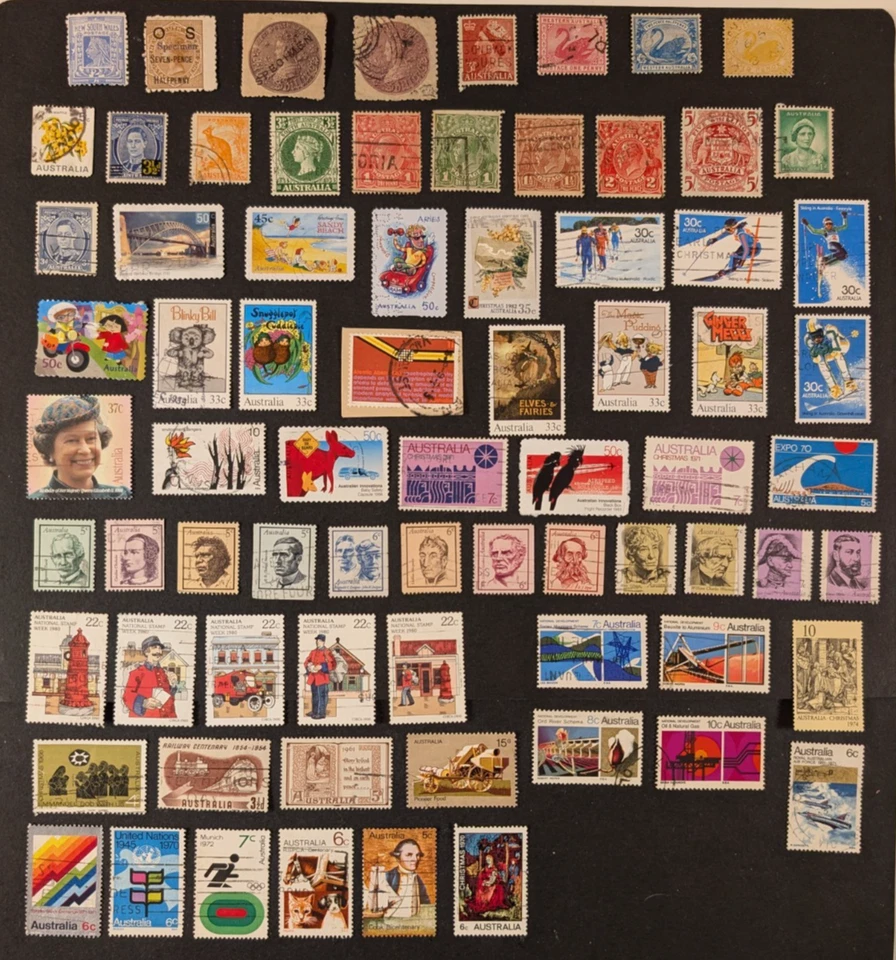 澳大利亚 - 大量 74 张二手邮票,VG/F/VF。 — 第 1/1 张图片