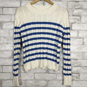 J.CREW NWT 100% Cotton Striped Blue White Cable Crewneck Sweater MEDIUM BY049 - Picture 1 of 5