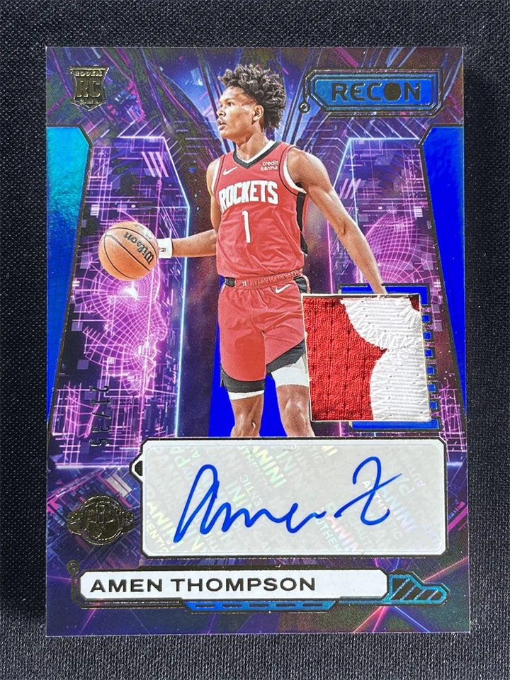 2023-24 Panini Recon Amen Thompson Blue RC Rookie Jersey Patch Auto RPA /35 - Image 1 of 2