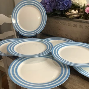 Set of 7 - Dinner Plates - Maxwell & Williams Cashmere Allegro Blue & White NEW - Picture 1 of 5