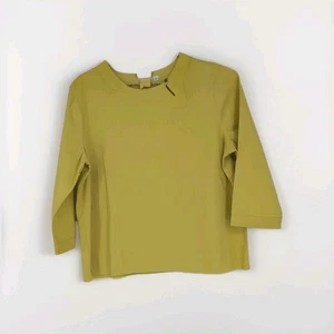Top túnica Chartreuse mezcla lino cuello único manga 3/4 bolsillos talla L - Imagen 1 de 8