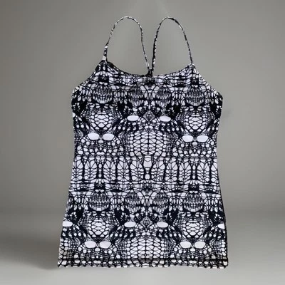 Camiseta sin mangas de colección LULULEMON negra blanca con estampado de encaje glaciar Power Y sujetador incorporado talla 6 Foto 1 de 4