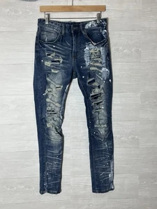 Smoke Rise Herren blau Größe 30 x 32 Distressed Stretch schmale Passform Motorrad Jeans - Bild 1 von 12