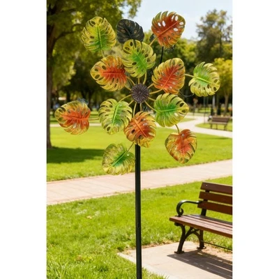 Metal Yard Decor Sunflower Windmill Dual-sided Design Continuous Rotation - Image 1 of 4