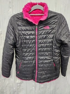 North Face Coat Girls XL (18) Reversible Dark Gray & Hot Pink Faux Fur - Picture 1 of 17