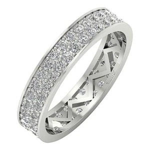 2 Row Eternity Wedding Ring Natural Diamond SI1 G 1.70 Carat 14K Gold 4.25 MM - Picture 1 of 8