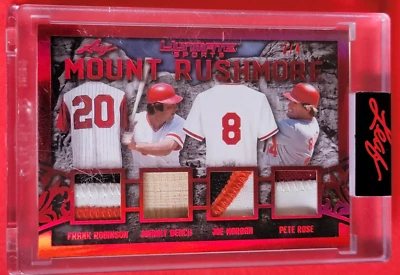 PETE ROSE GAME USED JERSEY CARD #d3/4 JOHNNY BENCH JOE MORGAN ROBINSON LEAF REDS - Image 1 of 3
