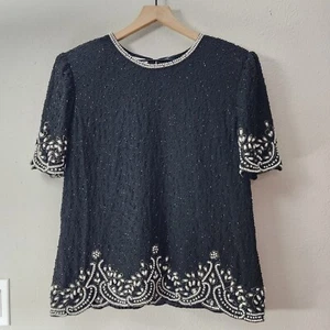 Vintage Laurence Kazar Beaded Blouse Size Large 80s - Picture 1 of 8