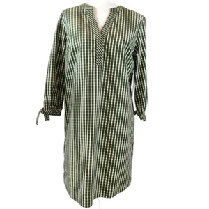 Crown & Ivy size M/P olive green & white check 3/4 sleeve v-neck sheath dress - Picture 1 of 8