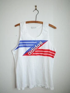 VTG 80s Adidas Trefoil Singlet Tank Top Size M Red White Blue Running Jersey USA - Picture 1 of 4