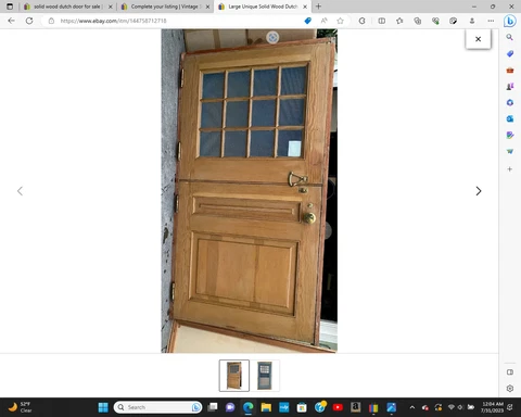 Large Vintage Solid Wood Dutch Door with Built-in Screen Cover