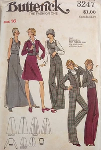 Butterick 3247 Vintage 70er Weste Jacke Rippband Rock Schlag Maxi Midi Hose 16 UNCUT - Bild 1 von 9