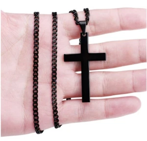 Minimalist Cross Christian Crucifix Black Pendants Necklaces Long Link Chains - Picture 1 of 4