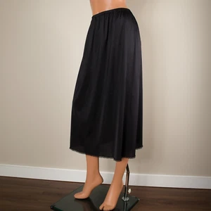 VASSARETTE Vintage Black Half Slip Skirt Silky Nylon Lace Trim Slit  XL - Picture 1 of 10