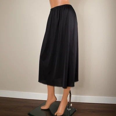 VASSARETTE Vintage Black Half Slip Skirt Silky Nylon Lace Trim Slit  XL - Image 1 of 4