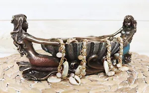 Ebros Two Mermaids Soap Dish 9.75"L Twin Mermaids With Oyster Shell Jewelry Dish - Picture 1 of 9