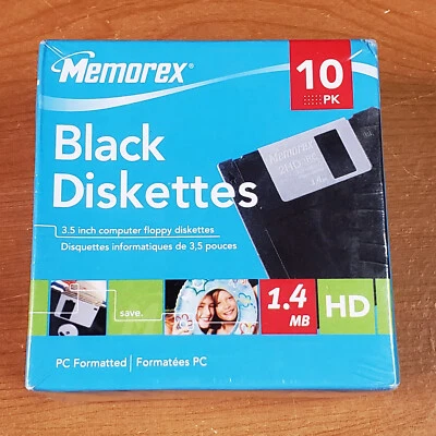 Memorex Floppy Disks Black 10 pack Factory Sealed  1.4MB HD New In Box - Image 1 of 4