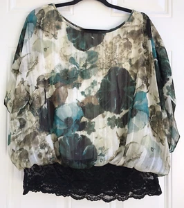 Zac & Rachel Damen Top Einteiler weiß Tank mit transparentem Blumen Overlay Kombi Gr. L - Bild 1 von 10