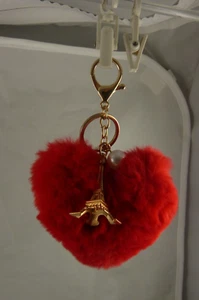 red heart plush bling Key chain keychain bag tag charm Eifel tower - Picture 1 of 5