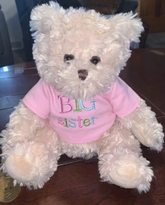The Bearington Collection 8" Stuffed Plush Brown Tan Big Sister Bear Pink Shirt - Image 1 of 4