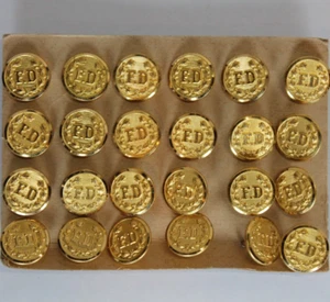 Waterbury Button Co. - FD - Fire Department Uniform Buttons - 24 pcs Gold - 5/8" - Picture 1 of 6
