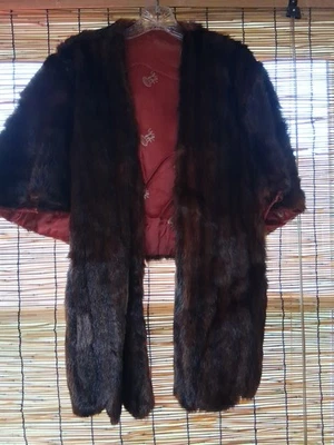 Estola de piel de visón genuina de colección - marrón - capa forrada de satén - glamour antiguo de Hollywood Foto 1 de 4