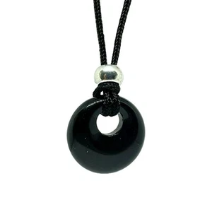 Obsidian Gemstone Donut Necklace Pendant Crystal Healing Chakra Stone Bead Cord - Picture 1 of 13