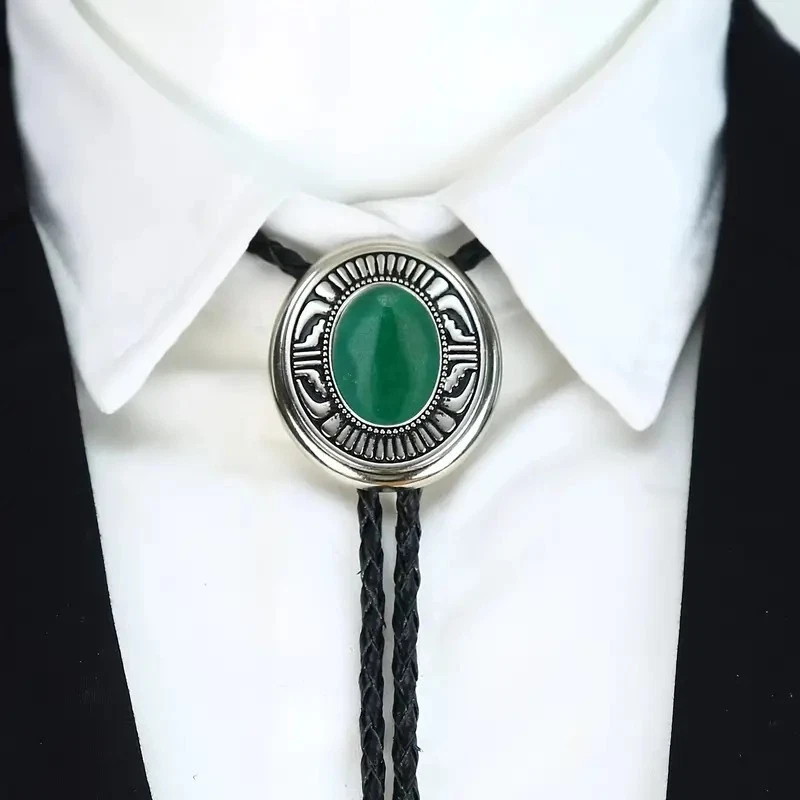 Collar de boda vintage de piedra verde para hombre Bolo corbata novio vaquero occidental Foto 1 de 1