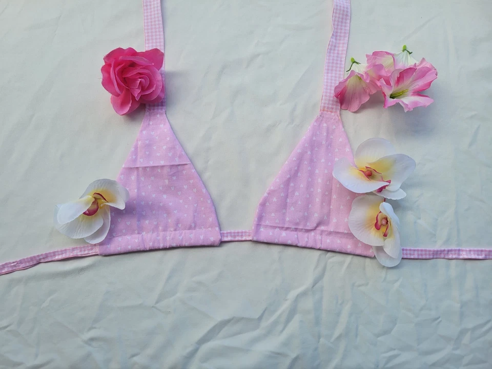 Handmade Pink Polkadot Triangle Bikini Top Swimwear Swimsuit Bikini - Image 1 of 4