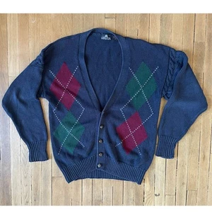 Vintage Structure Navy Argyle Cotton Blend Cardigan Size Small/ Medium - Picture 1 of 5