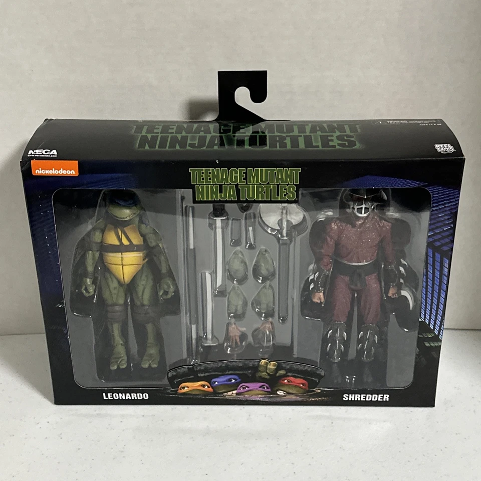 NECA TMNT Leonardo Vs Shredder 2-Pack Action Figure Set 1990 Secret of the Ooze
