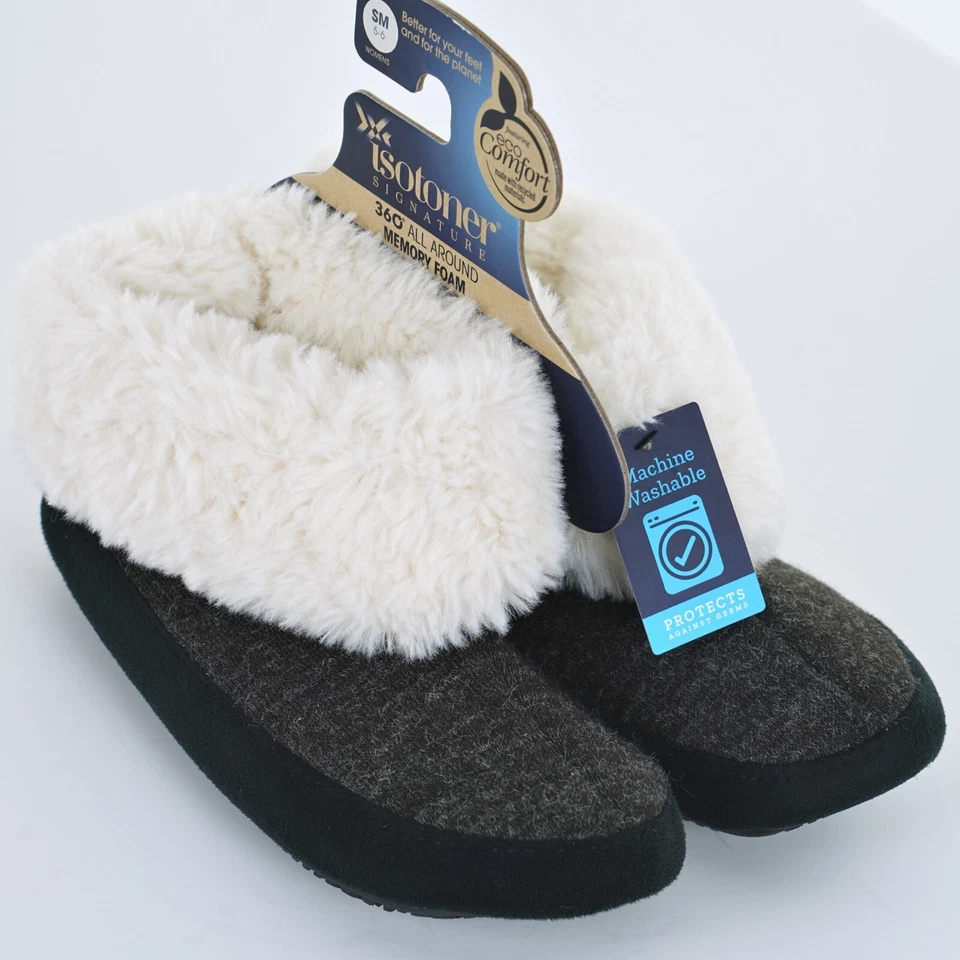 ISOTONER Feminino TAMANHO 5-6 PEQUENO Marisol BOTA PRETA URZE CHINELO Acabamento de Pele - Imagem 1 de 4