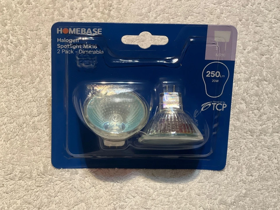2x MR16 Halogen Spotlights | 20W Dimmable Bulbs | 12V | Warm White 2800K | 50mm  - Image 1 of 4
