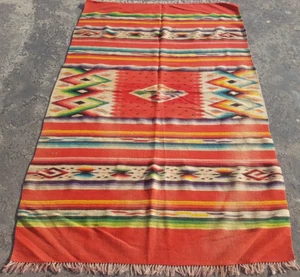Tappeto tappeto vintage fatto a mano tradizionale bellissimo messicano kilim 205x120 cm - Foto 1 di 14