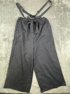 Hayden Wide Leg Cropped Overall Pants Women's Medium Black Striped Pockets - Picture 1 of 12