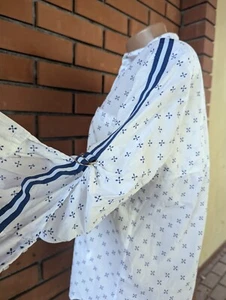 Emily van den bergh Size 40 white/blue roll tab sleeve womens shirt blouse - Picture 1 of 17
