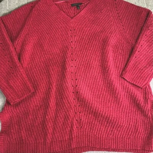 Lane Bryant Plus Size Hot Pink Chenille Sweater 26/28 V-Neck VGW - Picture 1 of 11