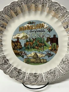 Vintage  State of MINNESOTA Plate. Landmarks GOLD Trimmed SOUVENIR PLATE - Picture 1 of 8