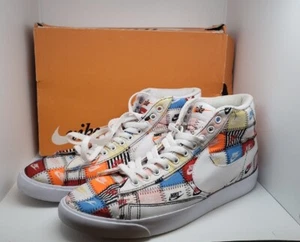 Nike 2018 Blazer Mid Patchwork Sneaker Shoe Size 11.5 White Swoosh Black Stitch - Picture 1 of 9